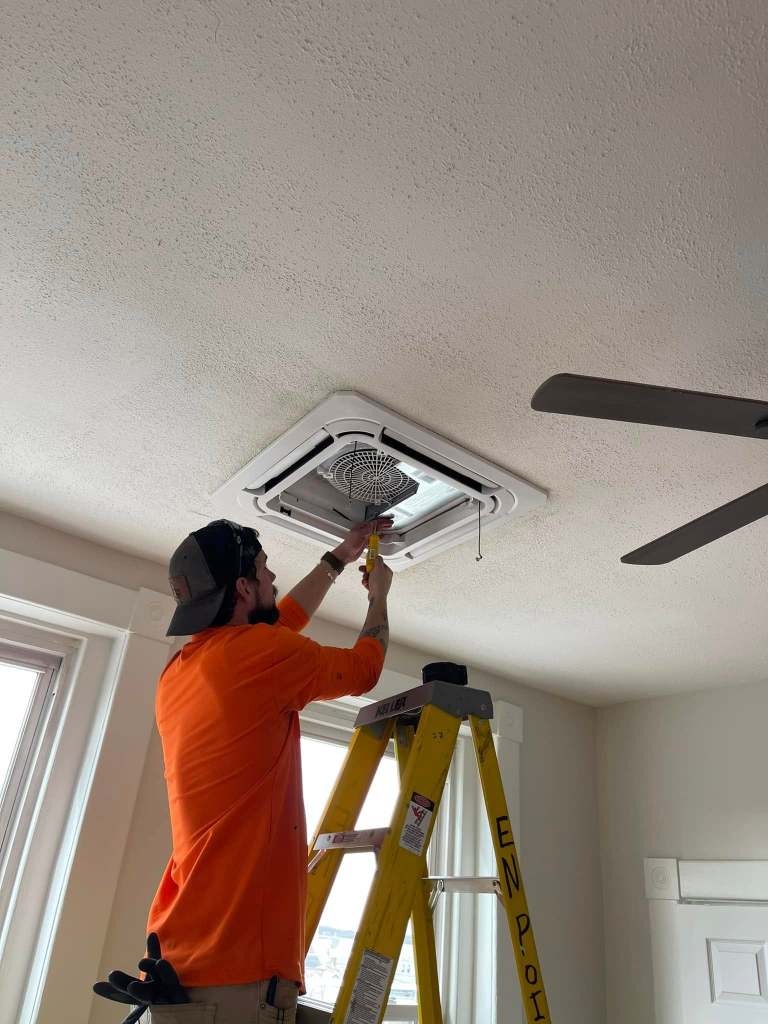Pierce LLC performing precise demolition of plaster ceilings and installing new HVAC cassette in Lancaster, OH